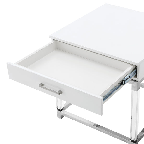 Homeroots 24" Silver Metallic And White Square End Table With Drawer White,Chrome  544061