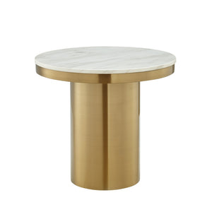 HomeRoots 22" Elegant Gold and White Marble Round End Table with Sturdy Stainless Steel Base for Modern Living 544063