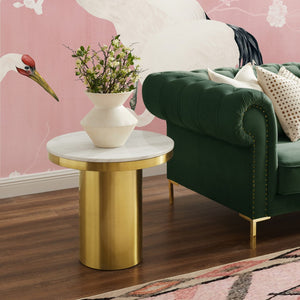 HomeRoots 22" Elegant Gold and White Marble Round End Table with Sturdy Stainless Steel Base for Modern Living 544063