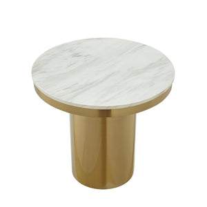 HomeRoots 22" Elegant Gold and White Marble Round End Table with Sturdy Stainless Steel Base for Modern Living 544063