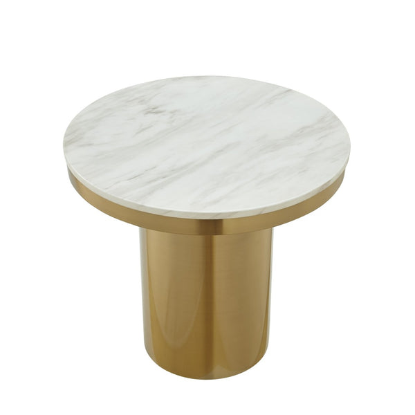 HomeRoots 22" Elegant Gold and White Marble Round End Table with Sturdy Stainless Steel Base for Modern Living 544063