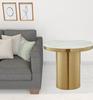 HomeRoots 22" Elegant Gold and White Marble Round End Table with Sturdy Stainless Steel Base for Modern Living 544063