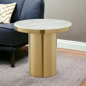 HomeRoots 22" Elegant Gold and White Marble Round End Table with Sturdy Stainless Steel Base for Modern Living 544063