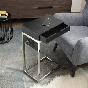 Homeroots 26" Silver Metallic And Black Veneer End Table With Drawer Black,Chrome  544064