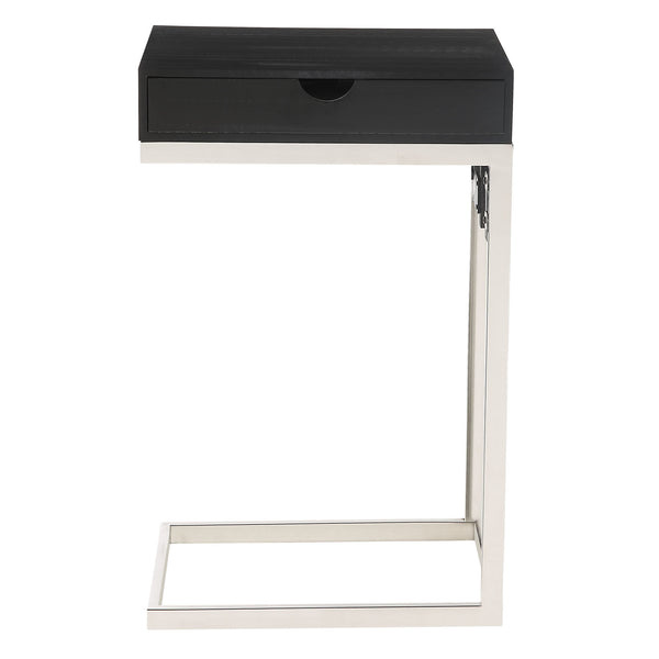 Homeroots 26" Silver Metallic And Black Veneer End Table With Drawer Black,Chrome  544064