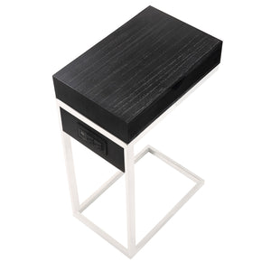 Homeroots 26" Silver Metallic And Black Veneer End Table With Drawer Black,Chrome  544064