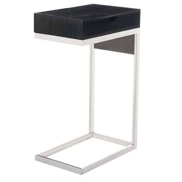 Homeroots 26" Silver Metallic And Black Veneer End Table With Drawer Black,Chrome  544064