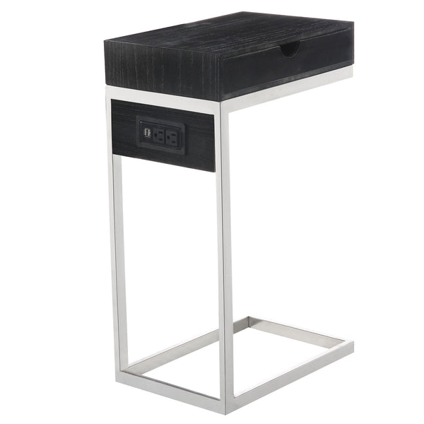 Homeroots 26" Silver Metallic And Black Veneer End Table With Drawer Black,Chrome  544064