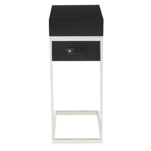 Homeroots 26" Silver Metallic And Black Veneer End Table With Drawer Black,Chrome  544064