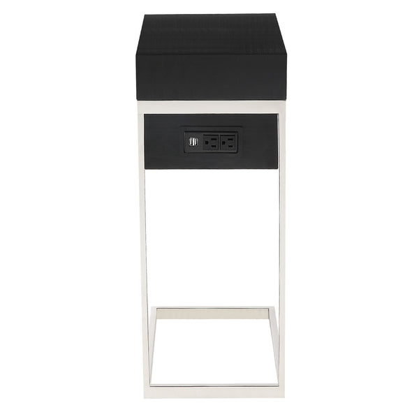 Homeroots 26" Silver Metallic And Black Veneer End Table With Drawer Black,Chrome  544064