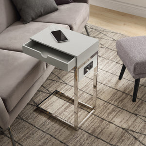 Homeroots 26" Silver Metallic And Gray Veneer End Table With Drawer Grey,Chrome  544065