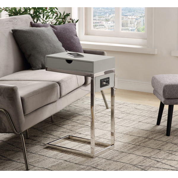 Homeroots 26" Silver Metallic And Gray Veneer End Table With Drawer Grey,Chrome  544065