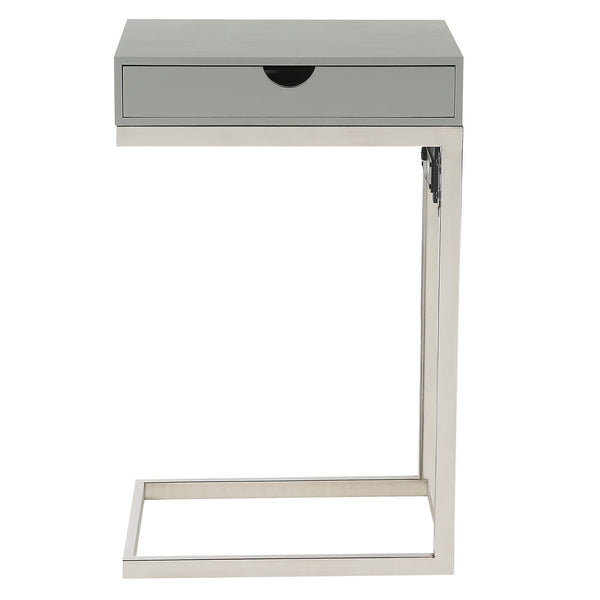 Homeroots 26" Silver Metallic And Gray Veneer End Table With Drawer Grey,Chrome  544065