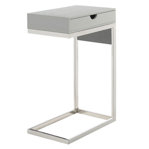 Homeroots 26" Silver Metallic And Gray Veneer End Table With Drawer Grey,Chrome  544065