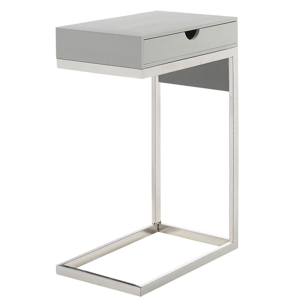 Homeroots 26" Silver Metallic And Gray Veneer End Table With Drawer Grey,Chrome  544065