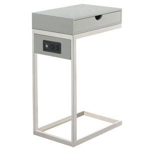Homeroots 26" Silver Metallic And Gray Veneer End Table With Drawer Grey,Chrome  544065