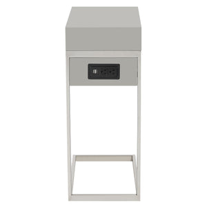 Homeroots 26" Silver Metallic And Gray Veneer End Table With Drawer Grey,Chrome  544065