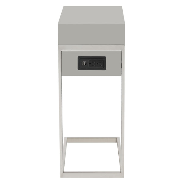 Homeroots 26" Silver Metallic And Gray Veneer End Table With Drawer Grey,Chrome  544065