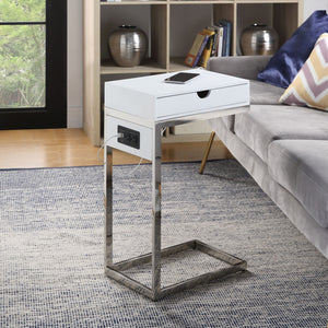 Homeroots 26" Silver Metallic And White Veneer End Table With Drawer White,Chrome  544066