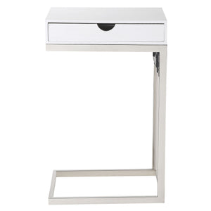 Homeroots 26" Silver Metallic And White Veneer End Table With Drawer White,Chrome  544066
