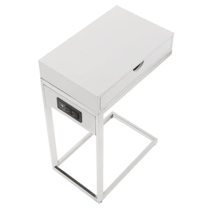 Homeroots 26" Silver Metallic And White Veneer End Table With Drawer White,Chrome  544066