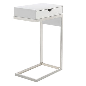 Homeroots 26" Silver Metallic And White Veneer End Table With Drawer White,Chrome  544066