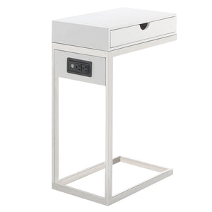 Homeroots 26" Silver Metallic And White Veneer End Table With Drawer White,Chrome  544066