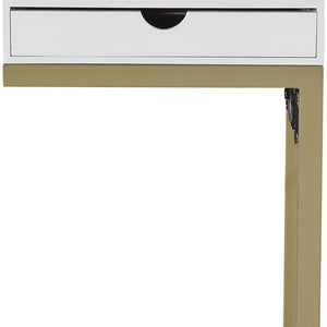 HomeRoots 26" Elegant White and Gold End Table with USB Port, Drawer, Modern Design for Stylish Living Spaces 544067