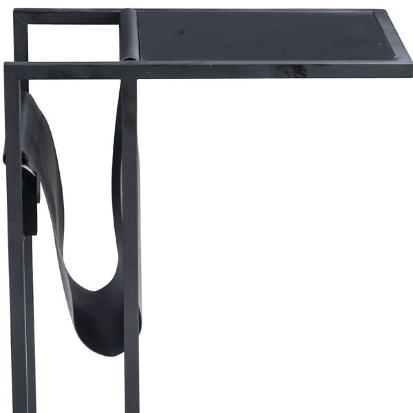 HomeRoots 26" Modern C Table End Table with Magazine Holder and USB Port for Stylish and Functional Living Spaces Black 544068