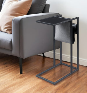 HomeRoots 26" Modern C Table End Table with Magazine Holder and USB Port for Stylish and Functional Living Spaces Black 544068