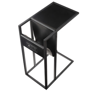 HomeRoots 26" Modern C Table End Table with Magazine Holder and USB Port for Stylish and Functional Living Spaces Black 544068