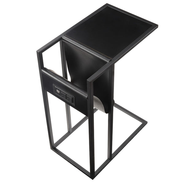 HomeRoots 26" Modern C Table End Table with Magazine Holder and USB Port for Stylish and Functional Living Spaces Black 544068