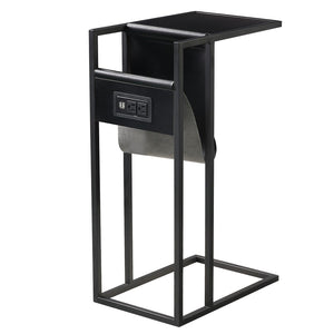 HomeRoots 26" Modern C Table End Table with Magazine Holder and USB Port for Stylish and Functional Living Spaces Black 544068