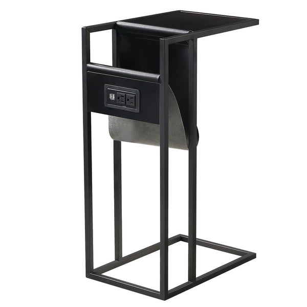 HomeRoots 26" Modern C Table End Table with Magazine Holder and USB Port for Stylish and Functional Living Spaces Black 544068