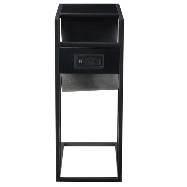 HomeRoots 26" Modern C Table End Table with Magazine Holder and USB Port for Stylish and Functional Living Spaces Black 544068