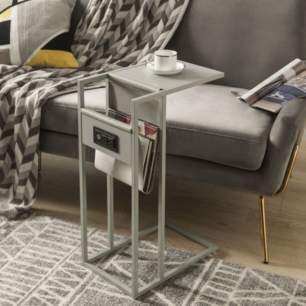 HomeRoots 26" Modern C Table End Table with Magazine Holder and USB Port for Stylish and Functional Living Spaces Grey 544069