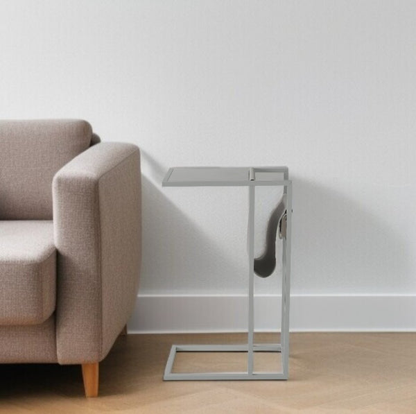 HomeRoots 26" Modern C Table End Table with Magazine Holder and USB Port for Stylish and Functional Living Spaces Grey 544069