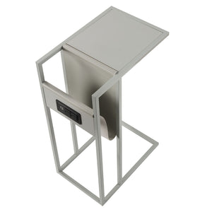 HomeRoots 26" Modern C Table End Table with Magazine Holder and USB Port for Stylish and Functional Living Spaces Grey 544069