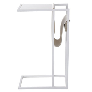 HomeRoots 26" Modern White Wood and Iron End Table with USB Port, Magazine Holder & Compact Design for Small Spaces 544070