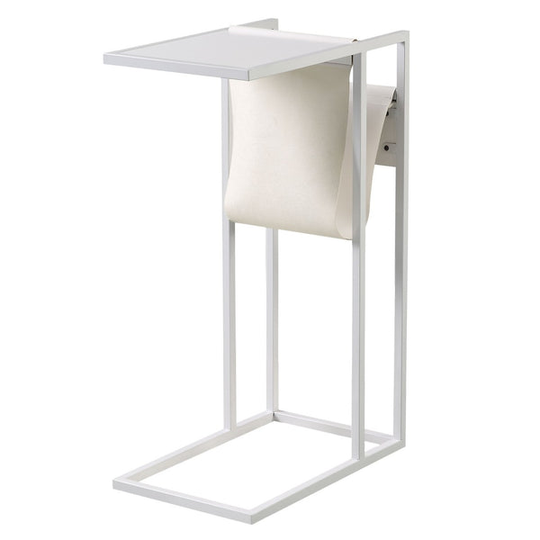 HomeRoots 26" Modern White Wood and Iron End Table with USB Port, Magazine Holder & Compact Design for Small Spaces 544070