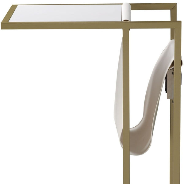 HomeRoots 26" Stylish White and Gold End Table with USB Port, Magazine Holder - Perfect for Modern Spaces! 544071