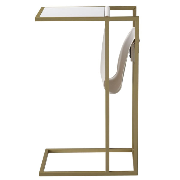 HomeRoots 26" Stylish White and Gold End Table with USB Port, Magazine Holder - Perfect for Modern Spaces! 544071