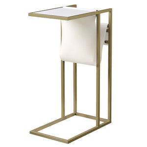 HomeRoots 26" Stylish White and Gold End Table with USB Port, Magazine Holder - Perfect for Modern Spaces! 544071