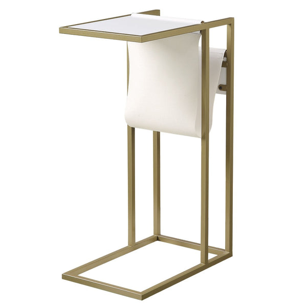 HomeRoots 26" Stylish White and Gold End Table with USB Port, Magazine Holder - Perfect for Modern Spaces! 544071