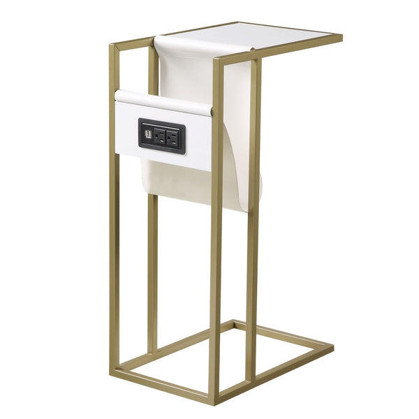 HomeRoots 26" Stylish White and Gold End Table with USB Port, Magazine Holder - Perfect for Modern Spaces! 544071
