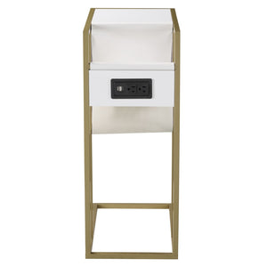 HomeRoots 26" Stylish White and Gold End Table with USB Port, Magazine Holder - Perfect for Modern Spaces! 544071
