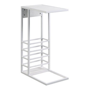 HomeRoots 26" Modern C-Table with USB Ports and Magazine Holder - Perfect Space-Saving Solution for Your Home! White 544072