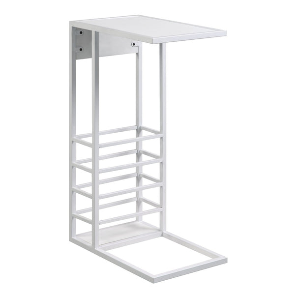 HomeRoots 26" Modern C-Table with USB Ports and Magazine Holder - Perfect Space-Saving Solution for Your Home! White 544072