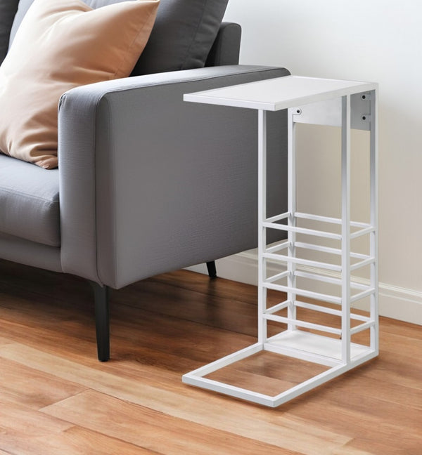 HomeRoots 26" Modern C-Table with USB Ports and Magazine Holder - Perfect Space-Saving Solution for Your Home! White 544072