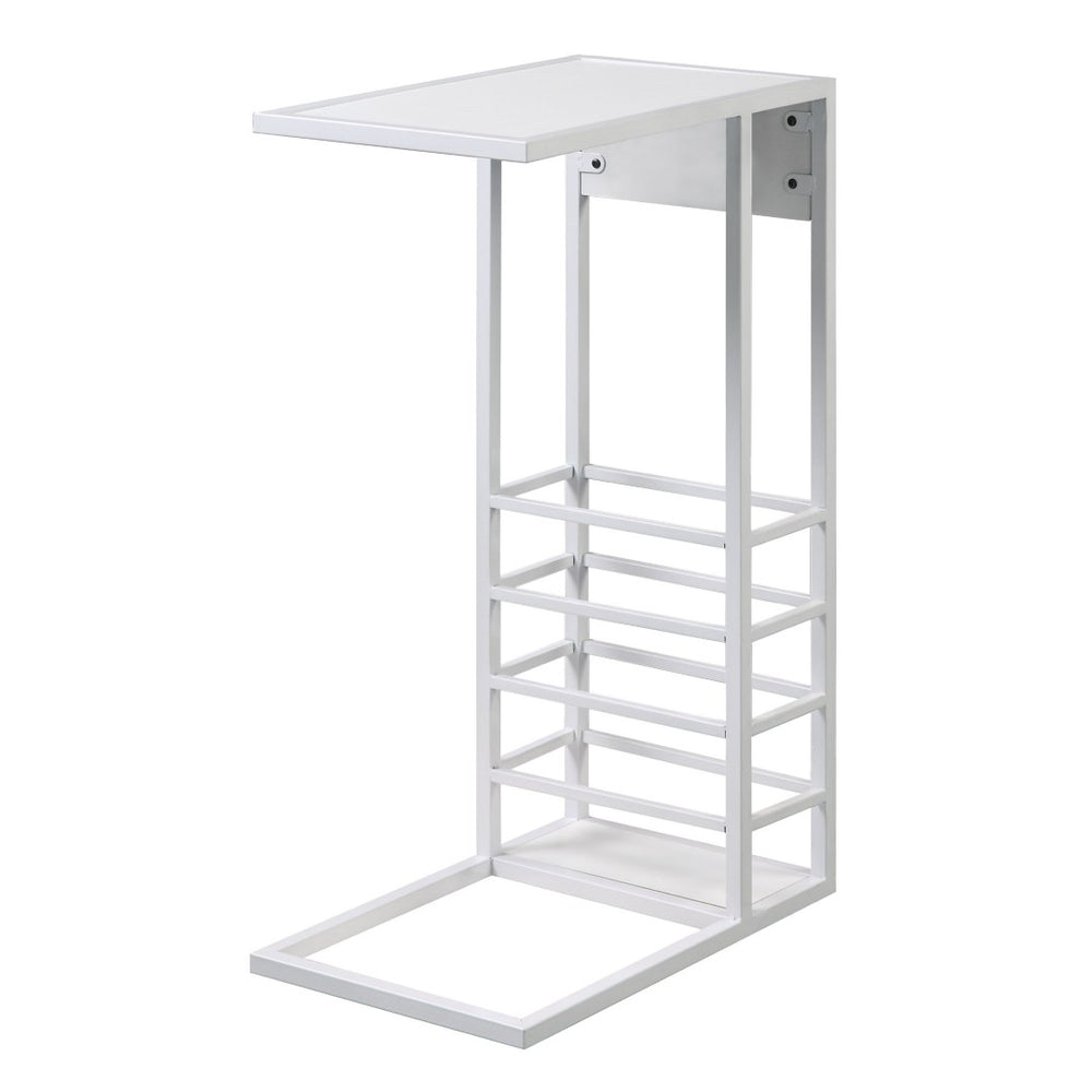 HomeRoots 26" Modern C-Table with USB Ports and Magazine Holder - Perfect Space-Saving Solution for Your Home! White 544072
